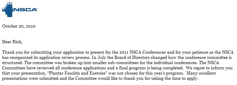 NSCA Conference Rejection Letter