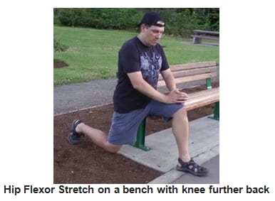 hip flexor stretch on a bench with knee further back
