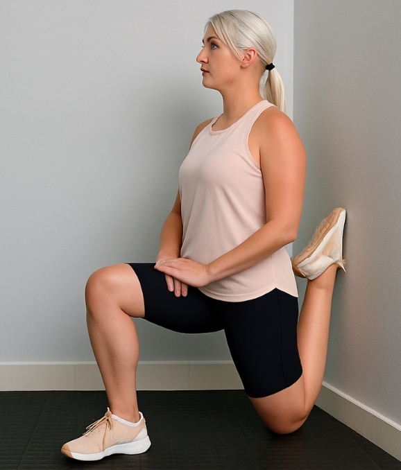 Wall-Assisted Quad Stretch (Low Impact) - Quad Stretches for Knee Pain