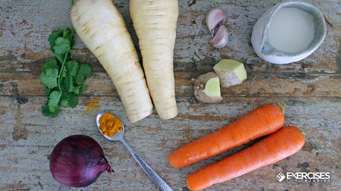 Carrot, parsnip and ginger soup ingredients