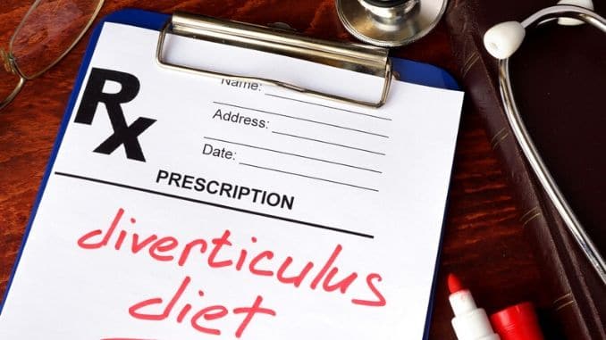 Prescription form with words diverticulitis diet