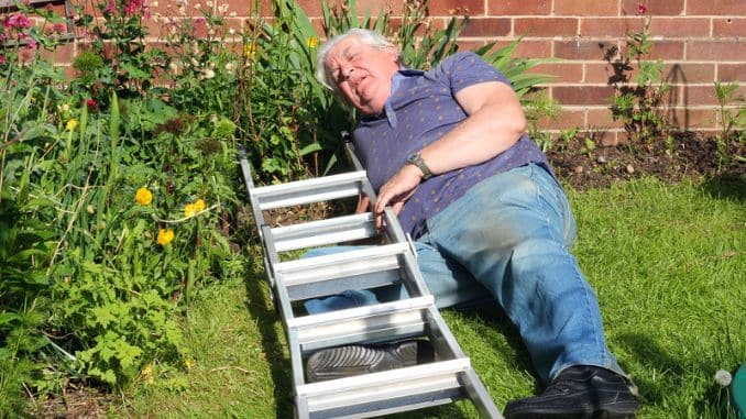 man injured falling ladder elderly lying ground having fallen