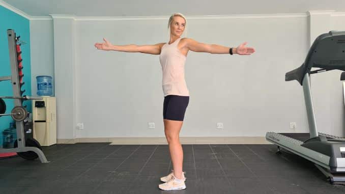Standing Twist Lateral view End- Resistance Band Upper Body Workout