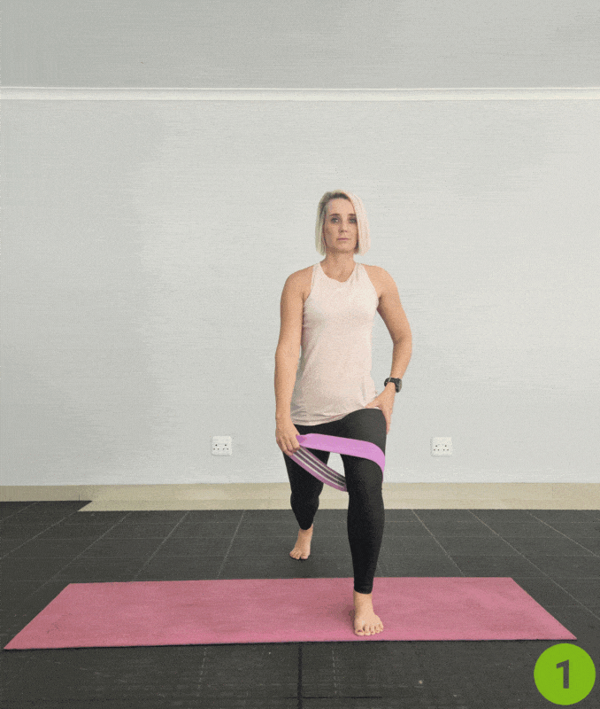 Lunged Single Leg Abduction with Resistance Band- knee buckling exercises