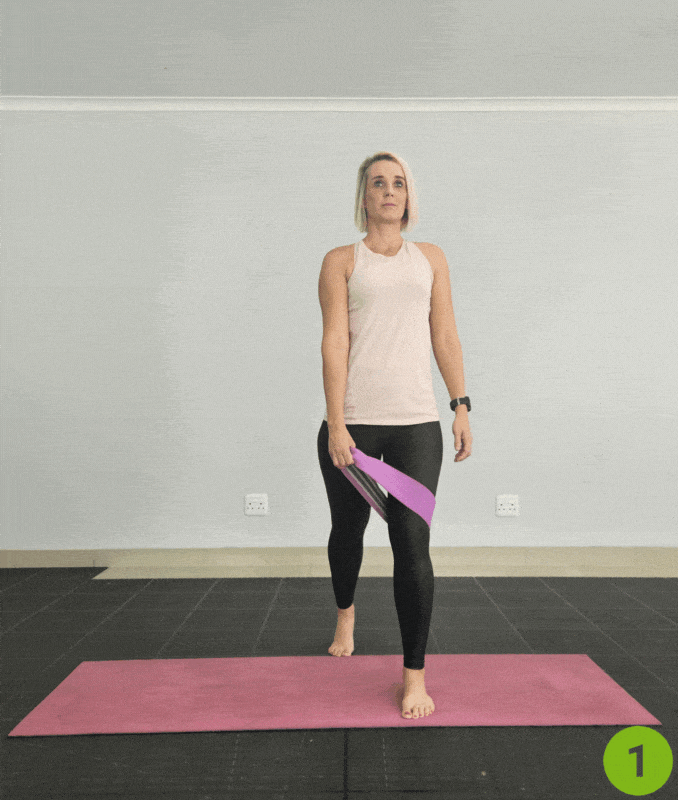 Low Lunge with Resistance Band- knee buckling exercises