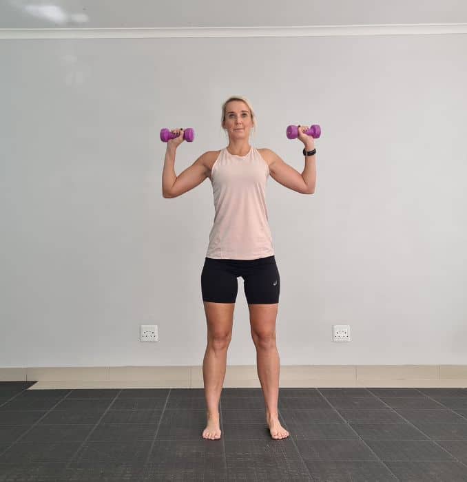 Dumbbell Shoulder Press with Tricep Extension start