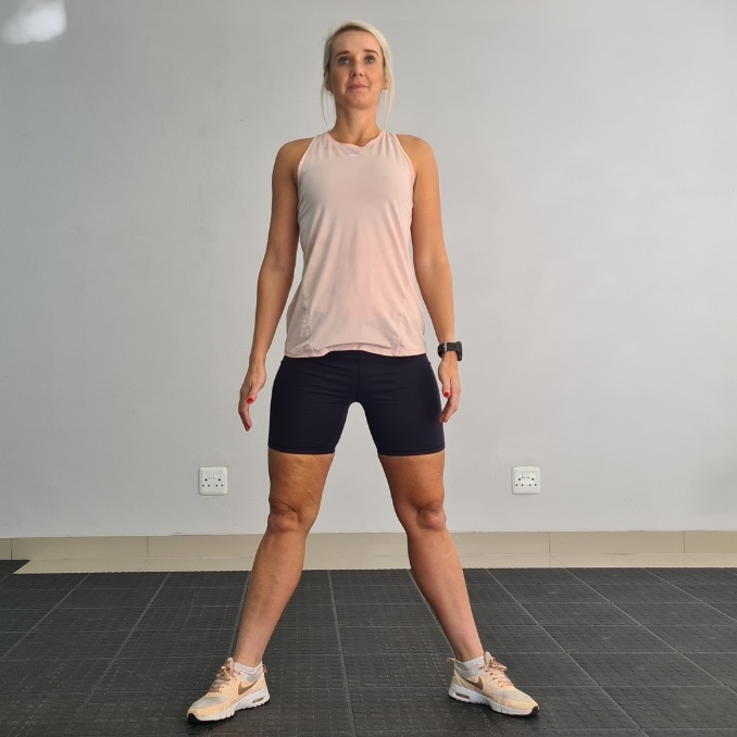 Variation 1: Wide-Legged Squat with Overhead Reach