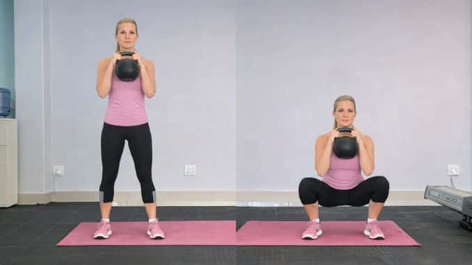 Kettlebell goblet squat Front view exercise