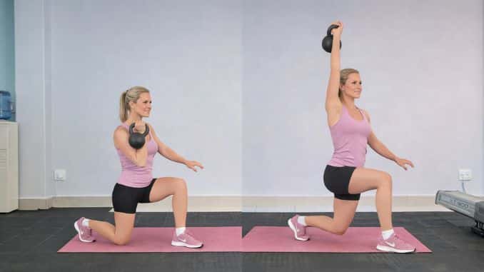 Kneeling kettlebell press exercise